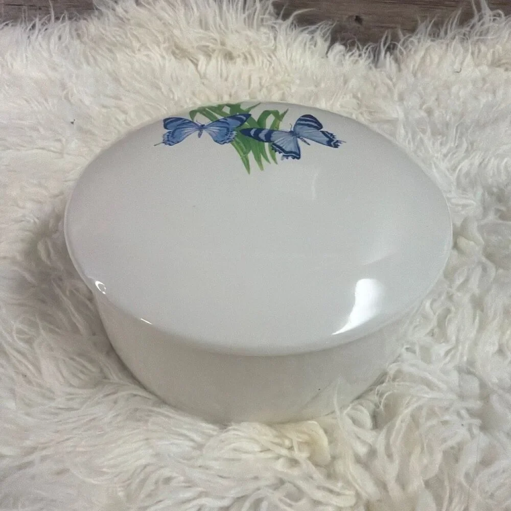 FTD Inc Collectible Blue Butterfly Accented Trinket Powder Dish Blue Butterflies